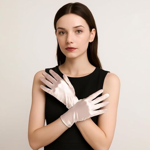 Womens Short Satin Opera Gloves Formal Dancing Gloves for Wedding Bridal Banquet Party Gloves 1920s Flapper Accessories in Kuwait
