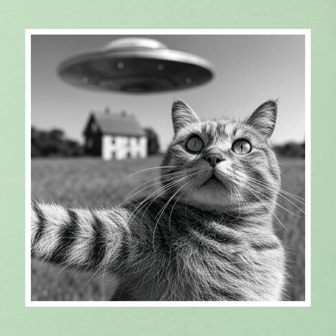 Go All Out Cat Discovering UFO During Selfie Funny Women V Neck T-Shirt in Saudi Arabia