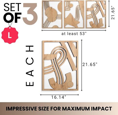 qmmp Modern Wooden Wall Sculptures - Set of 3 - MDF - Oak - Home Decor Accent - Large Wall Art for Living Room, Bedroom, Office - Easy Installation (Walnut, Medium - Mountain and Sun, Unframed) in Saudi Arabia