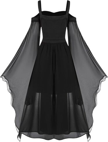 Women Witch Dress Plus Size Vampire Costume Halloween Cosplay Bat Sleeve Mesh Renaissance Medieval Gothic Dress in Saudi Arabia