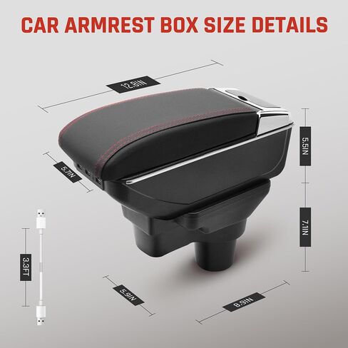 YJYWZH Car Armrest Box for Hyundai Accent Verna Solaris 2017-2020 Center Storage Box 7 USB Ports Double-Layer Leather Center Console with Cup Holder (7 USB Ports, Black Thread) in Saudi Arabia