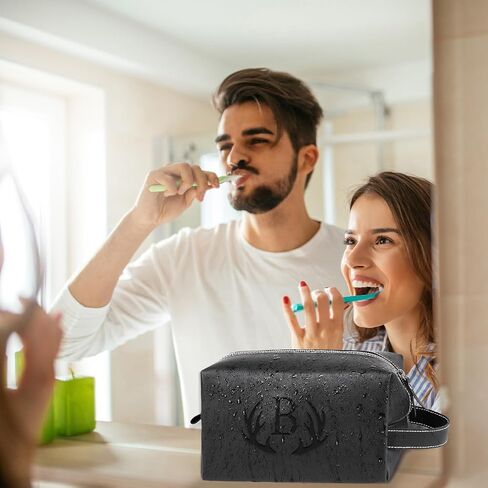 Unique Gifts Initial Letter Travel Toiletry Bag for Men Personalized PU Leather Waterproof Shaving Bag for Toiletries Accessories Travel Essentials Storage Bag Birthday Gifts for Men Him (J) in Saudi Arabia