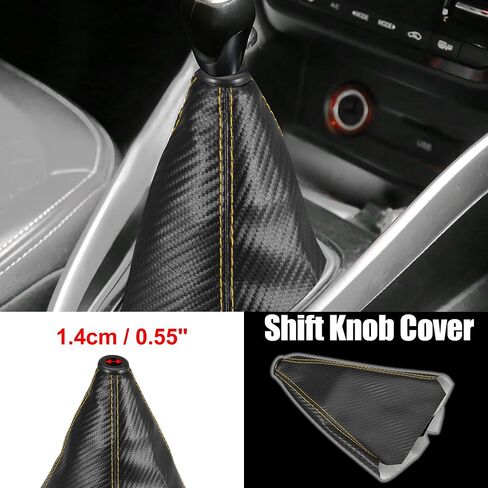 X AUTOHAUX Faux Leather Gear Shifter Knob Cover Car Dust Boot 1.4cm/0.55inch Carbon Fiber Pattern Black Yellow in Saudi Arabia