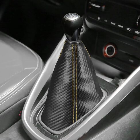 X AUTOHAUX Faux Leather Gear Shifter Knob Cover Car Dust Boot 1.4cm/0.55inch Carbon Fiber Pattern Black Yellow in Saudi Arabia