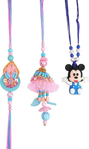 IGH Designer Couple Lumba Rakhi for Bhai & Bhabhi – Micky Mouse Cartoon Rakhi with Greeting Card | Traditional & Stylish Raksha Bandhan Wristbands in Kuwait