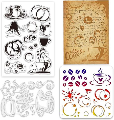 Globleland Coffee Cup Clear Clear Clear Clear Metal Lably Porticle Cuttor Die Cuts Words Pet Paint Craft Stencils for Card in Saudi Arabia