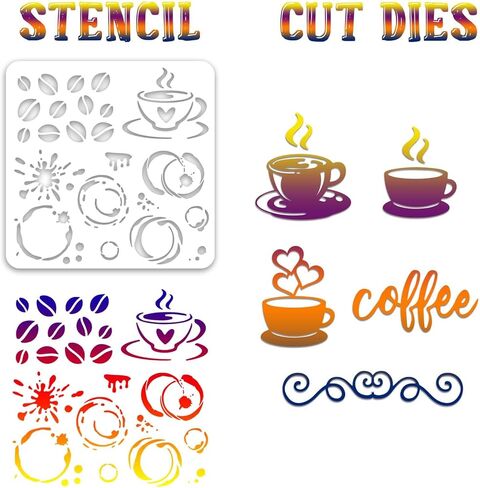Globleland Coffee Cup Clear Clear Clear Clear Metal Lably Porticle Cuttor Die Cuts Words Pet Paint Craft Stencils for Card in Saudi Arabia