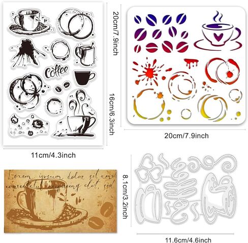 Globleland Coffee Cup Clear Clear Clear Clear Metal Lably Porticle Cuttor Die Cuts Words Pet Paint Craft Stencils for Card in Saudi Arabia