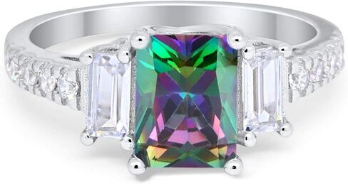 Blue Apple Co. Emerald قطع ثلاثة خاتم خطوبة الزفاف جولة Zirconia Cubic 925 Sterling Silver in Kuwait