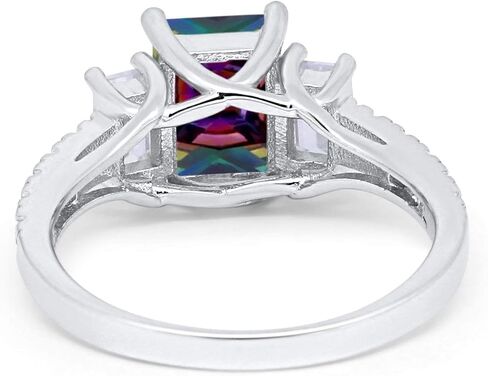 Blue Apple Co. Emerald قطع ثلاثة خاتم خطوبة الزفاف جولة Zirconia Cubic 925 Sterling Silver in Kuwait