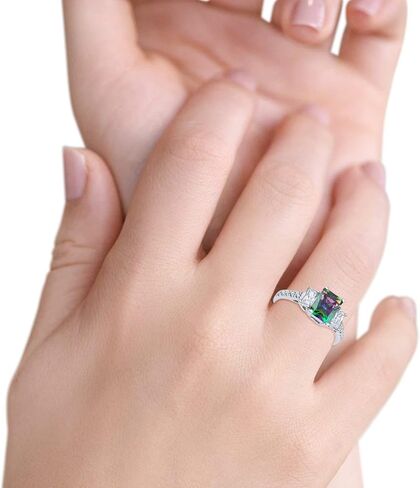 Blue Apple Co. Emerald قطع ثلاثة خاتم خطوبة الزفاف جولة Zirconia Cubic 925 Sterling Silver in Kuwait
