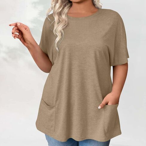 HVEESH PLUS SIZE TUNIC TOPS للنساء فضفاضة في الصيف 2025 TSHIRTS TSHIRTS مع جيوب in Kuwait