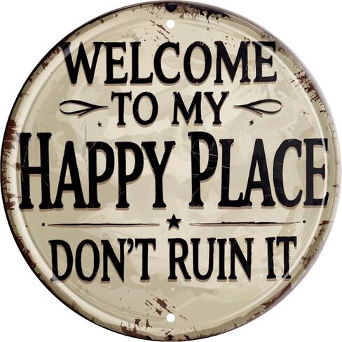 ترحيب لافتة للعبور الأمامية الجولة المعدنية مرحبًا بكم في لوحة Happy Place لـ Home Office Bedroom Kining Oning Oring أو Bar Decor 8x8 In in Kuwait