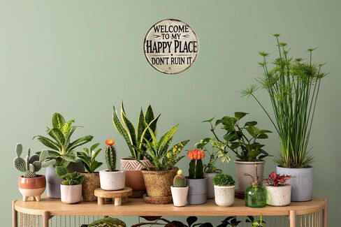 ترحيب لافتة للعبور الأمامية الجولة المعدنية مرحبًا بكم في لوحة Happy Place لـ Home Office Bedroom Kining Oning Oring أو Bar Decor 8x8 In in Kuwait