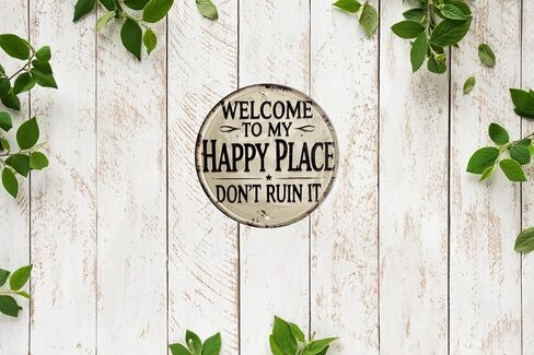 ترحيب لافتة للعبور الأمامية الجولة المعدنية مرحبًا بكم في لوحة Happy Place لـ Home Office Bedroom Kining Oning Oring أو Bar Decor 8x8 In in Kuwait