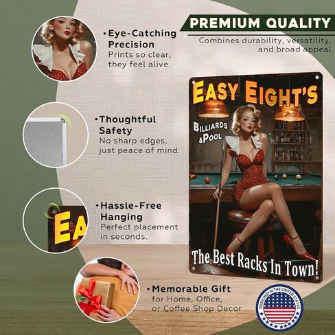 Easy Eight's Pin Up Girl Metal Tin Sign Vintage Retro Wall Art Rustic Bar Decor in Kuwait