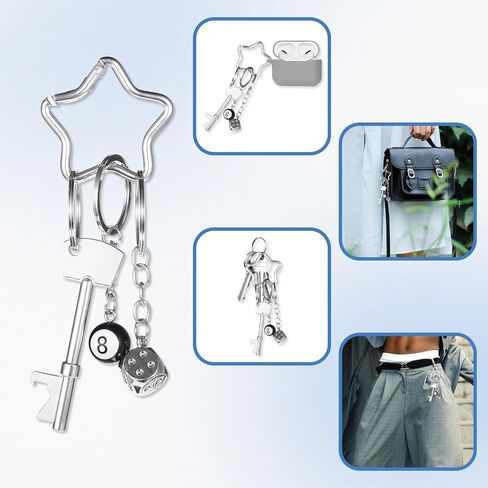 8 Ball Keychain Star Dice Keychain Silver Aesthetic Keychains Key Chain Bottle Opener for Backpack Cute Bag Purse Handbag Accessories for Women Men in Saudi Arabia
