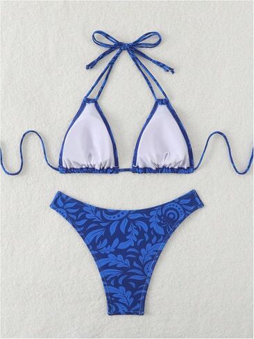 Floerns Women's 2 Swimsuits Plants طباعة الرسن بيكيني بدلة الاستحمام عالية الخصر in Saudi Arabia