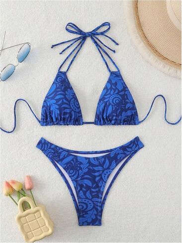 Floerns Women's 2 Swimsuits Plants طباعة الرسن بيكيني بدلة الاستحمام عالية الخصر in Saudi Arabia