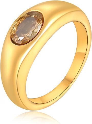 Birthstone Ring for women Stainless Steel 14K Gold Plated Chunky Dome Statement Ring for Women size 6-9 in Kuwait