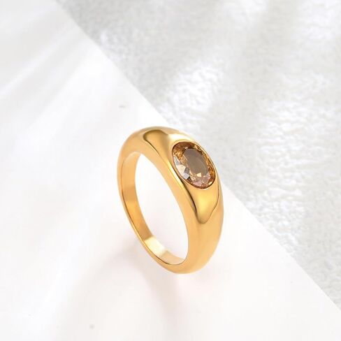 Birthstone Ring for women Stainless Steel 14K Gold Plated Chunky Dome Statement Ring for Women size 6-9 in Kuwait