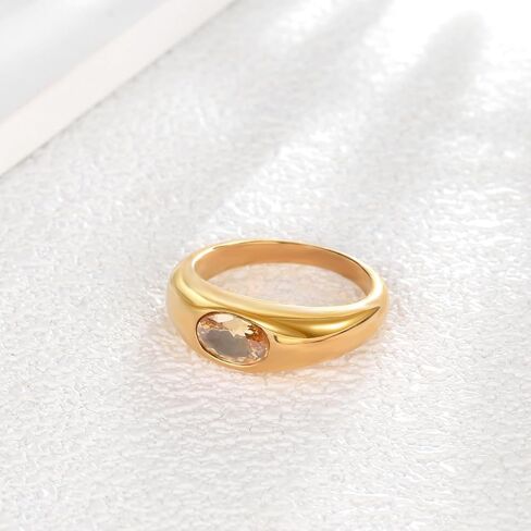 Birthstone Ring for women Stainless Steel 14K Gold Plated Chunky Dome Statement Ring for Women size 6-9 in Kuwait