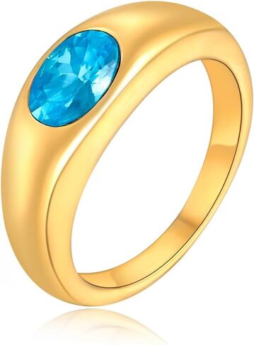 Birthstone Ring for women Stainless Steel 14K Gold Plated Chunky Dome Statement Ring for Women size 6-9 in Kuwait
