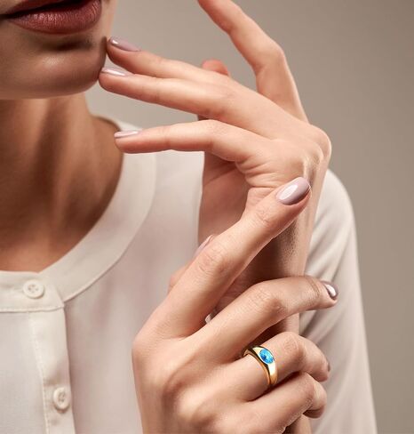 Birthstone Ring for women Stainless Steel 14K Gold Plated Chunky Dome Statement Ring for Women size 6-9 in Kuwait