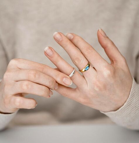 Birthstone Ring for women Stainless Steel 14K Gold Plated Chunky Dome Statement Ring for Women size 6-9 in Kuwait