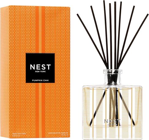 NEST New York Reed Diffuser, Pistachio & Wild Fig - 5.9 fl oz - Fragrance for Up to 90 Days - Reusable, Refillable Glass Holder - Includes 8 All-Natural Reed Sticks - Flame Free in Kuwait