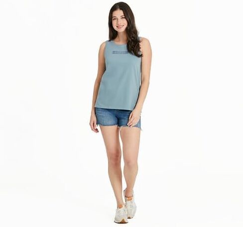 Life is Good. Women's LIG Sanscript Crusher Tank, Smoky Blue in Saudi Arabia