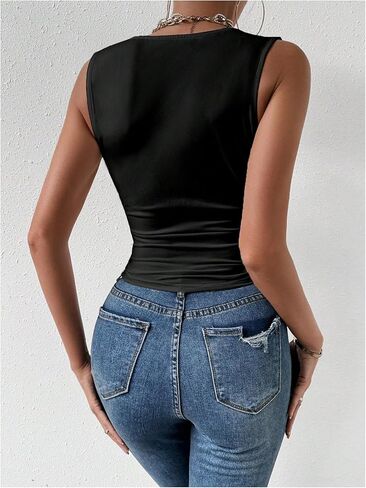 Floerns Women's Sleeveless Draped Cowl Neck Asymmetrical Hem Ruched Tank Top in Saudi Arabia