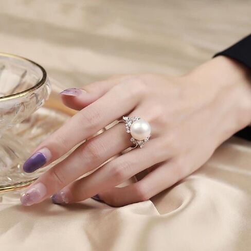 925 Sterling Silver Shiny Round Pearl Ring Platter Pearl Temperament Ring Female Jewelry Found Earring Found in Saudi Arabia