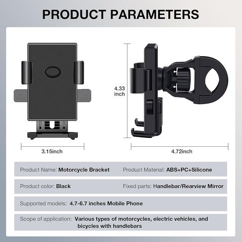 Motorbike Phone Holder Upgraded Bicycle Phone Holder for iPhone 15/14/ 13 More 4.7-6.7’ Phones, Black (Handlebars) in Kuwait