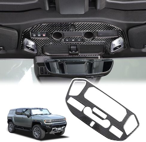for Hummer EV Accessories Roof Reading Light Lamp Cover Trim Real Carbon Fiber Inner Front Reading Top Light Frame Decoration for Hummer EV Pickup SUV 2024 2025 (Black) in Saudi Arabia