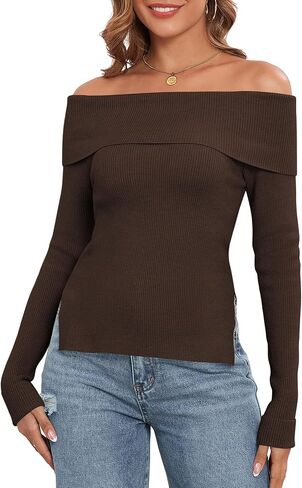 ZAFUL Womens Off The Shoulder Pullover Sweater Long Sleeve Fall Ribbed Knit Tops Sexy Y2K Outfits in Saudi Arabia