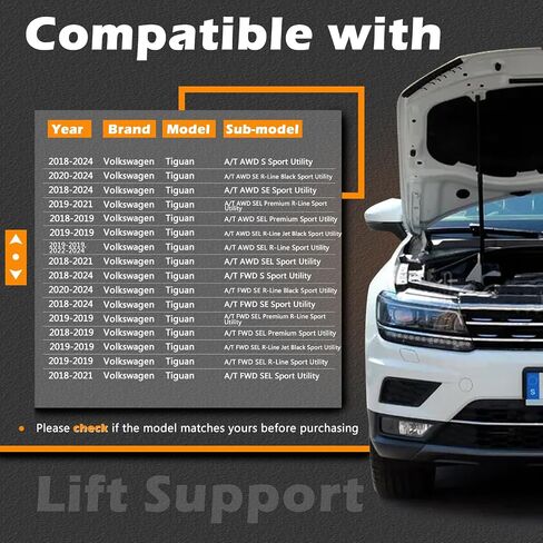 24.7 في 2PCS LIFTGATE LIFT LIFT Support Tailgate Hatch STRUTS GAS SPRICKS RORD متوافق مع فولكس واجن 2018-2021 يستبدل Tiguan 5NA827550E 5NA827550B (ملاحظة: رمز الجسم AD1 / BT1 ، W / O POWER ، 2ND GEN) in Saudi Arabia