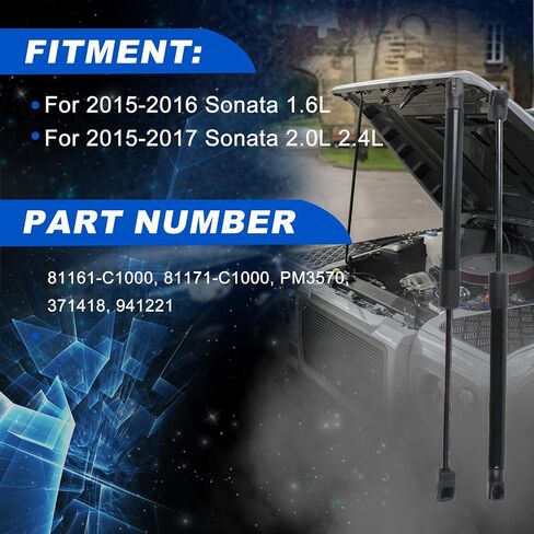 Front Hood Lift Supports Struts PM3570, for 2015-2017 Sonata (Excluding Hybrid) Replaces 81161-C1000 81171-C1000 371418 941221, 2-PC Set in Saudi Arabia