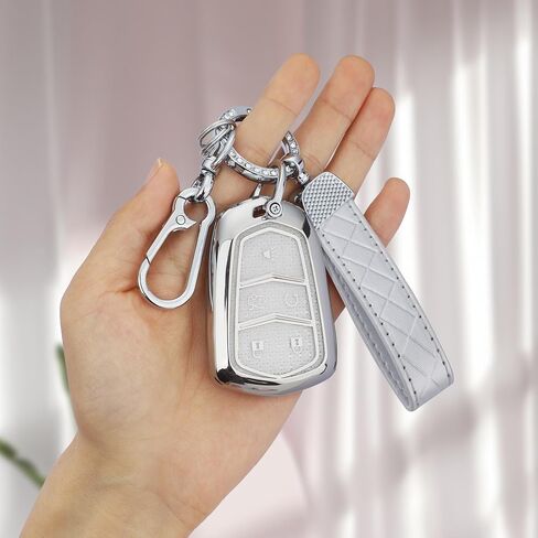 بالنسبة إلى غطاء مفتاح كاديلاك ، فإن مفاتيح مفاتيح TPU Soft Soft Bling Key FOB مفتاح FOB لـ CADILLAC 2020-UP CT4 CT5 XTS XTS XT4 XT5 ATS (5 أزرار) مفاتيح ذكية ، Silver Clear in Saudi Arabia