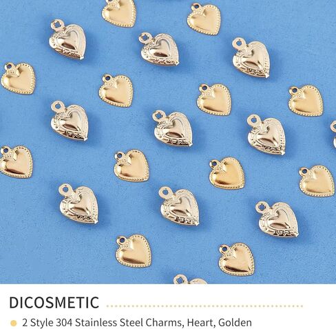 DICOSMETIC 200pcs 4 Styles Puffy Heart Charms Stainless Steel Textured Heart Pendants 3D Small Love Pendants Valentines Jewelry Gift for Jewelry Making, Hole:1mm in Saudi Arabia