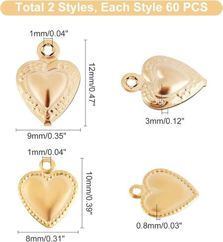 DICOSMETIC 200pcs 4 Styles Puffy Heart Charms Stainless Steel Textured Heart Pendants 3D Small Love Pendants Valentines Jewelry Gift for Jewelry Making, Hole:1mm in Saudi Arabia