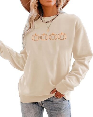 Fall Pumpkin Sweatshirts Women Halloween Embroidered Shirt Thanksgiving Lightweight Pullover Tops Autumn Crewneck Shirts in Saudi Arabia
