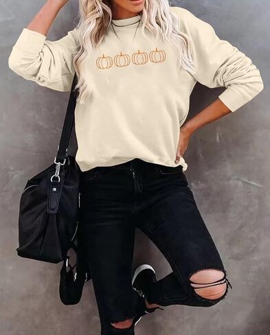 Fall Pumpkin Sweatshirts Women Halloween Embroidered Shirt Thanksgiving Lightweight Pullover Tops Autumn Crewneck Shirts in Saudi Arabia