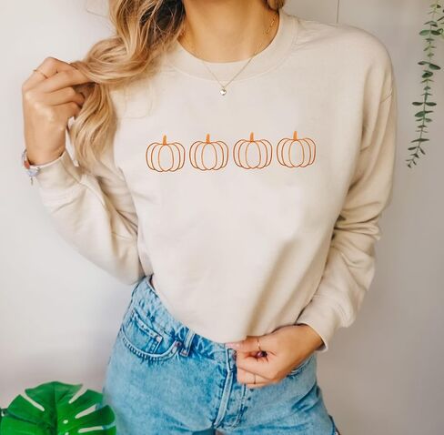Fall Pumpkin Sweatshirts Women Halloween Embroidered Shirt Thanksgiving Lightweight Pullover Tops Autumn Crewneck Shirts in Saudi Arabia