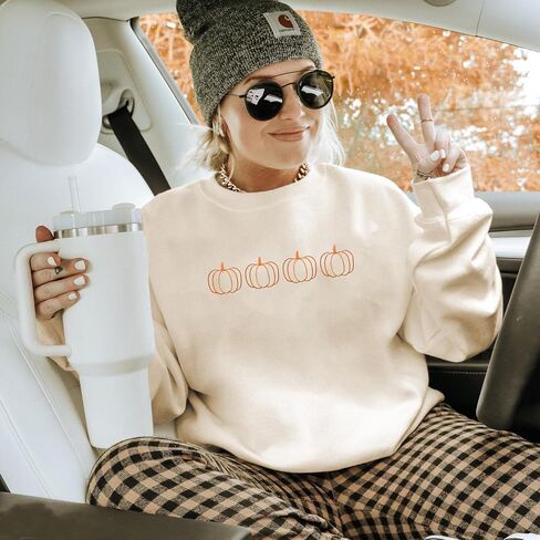 Fall Pumpkin Sweatshirts Women Halloween Embroidered Shirt Thanksgiving Lightweight Pullover Tops Autumn Crewneck Shirts in Saudi Arabia