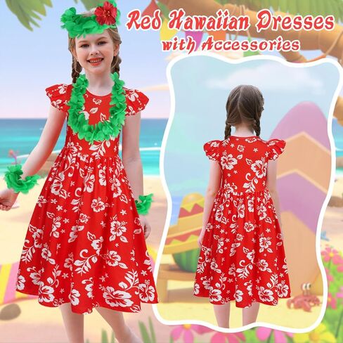 فستان بنيليون هاواي للفتيات الصيفي لباس ريد أوراق شمس الفساتين الفتيات عيد ميلاد هالوين ملابس in Kuwait