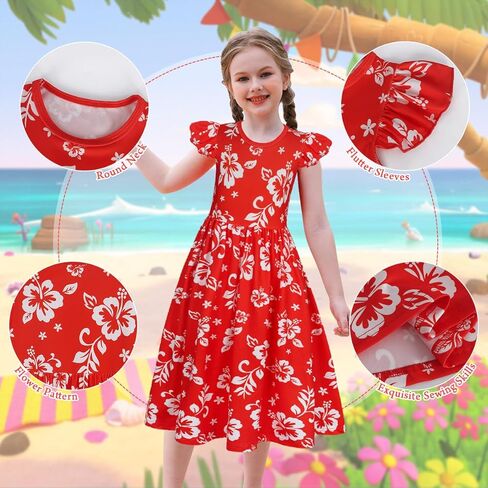 فستان بنيليون هاواي للفتيات الصيفي لباس ريد أوراق شمس الفساتين الفتيات عيد ميلاد هالوين ملابس in Kuwait