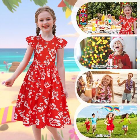 فستان بنيليون هاواي للفتيات الصيفي لباس ريد أوراق شمس الفساتين الفتيات عيد ميلاد هالوين ملابس in Kuwait