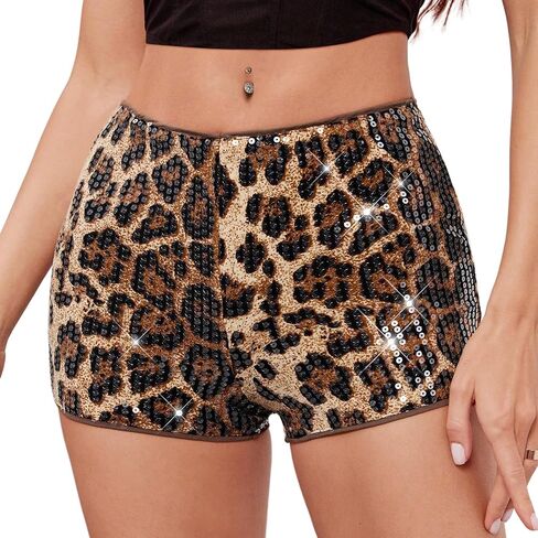 Ammiko Women’s Cheetah Print Micro Shorts Sequin Leopard Shorts Low Rise Y2K Sexy Short Mini Have Booty Club Outfits in Kuwait