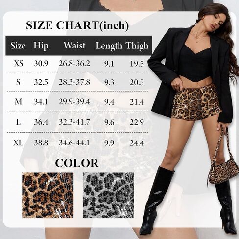 Ammiko Women’s Cheetah Print Micro Shorts Sequin Leopard Shorts Low Rise Y2K Sexy Short Mini Have Booty Club Outfits in Kuwait